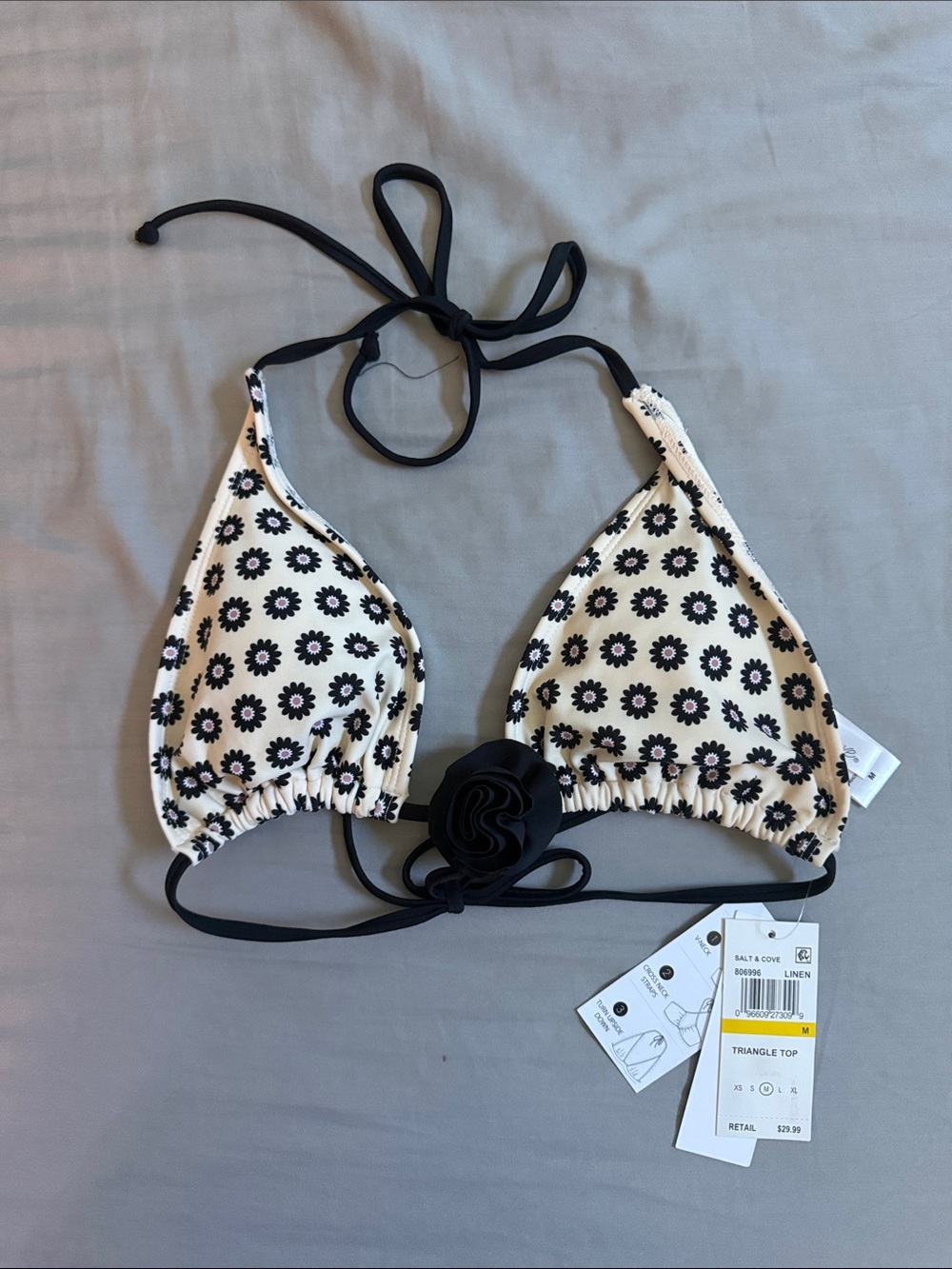 Salt + Cove Women's Medium Triangle Bikini Top Black Cream NWT